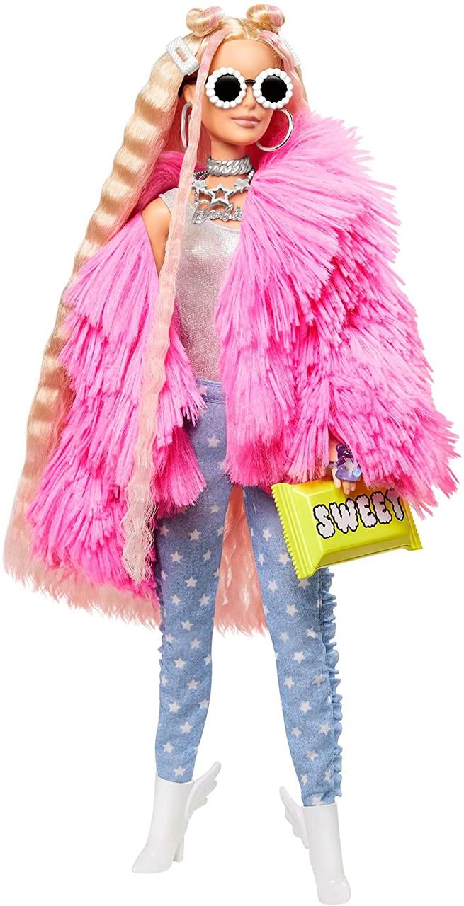 

Кукла Барби экстра 3 с питомцем свинкой. Barbie Extra Doll #3 in Pink Fluffy Coat with Pet Unicorn-Pig