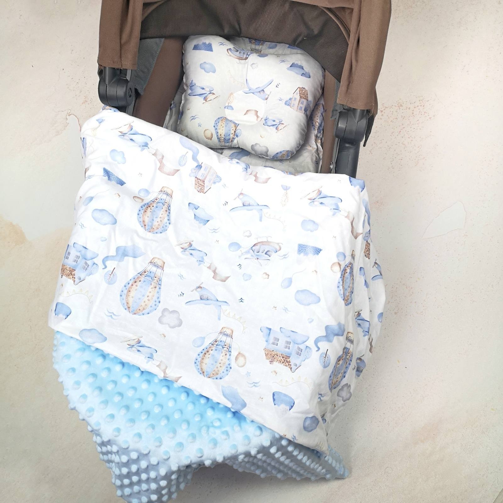 

Набор в коляску: плед, простынка на резинке, подушка Kid Way Воздушные шары голубой