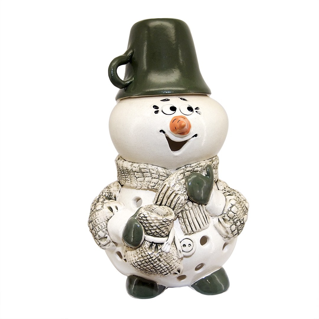 

Скульптура подсвечник Снеговик в чашке зеленый керамика