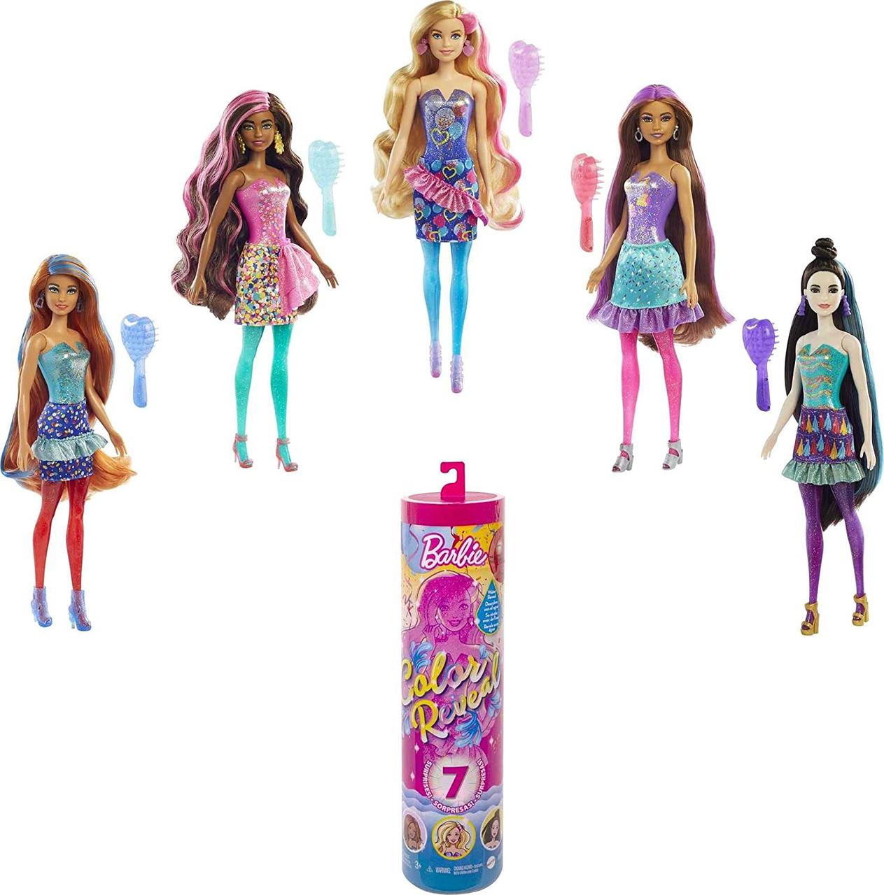 

Кукла Барби с 7ю сюрпризами Цветное преображение Barbie Color Reveal Doll with 7 Surprises Party Series