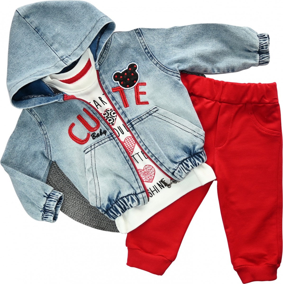 

Комплект (куртка + штанишки + кофта) Concept "Cute" 80 см красный/джинс