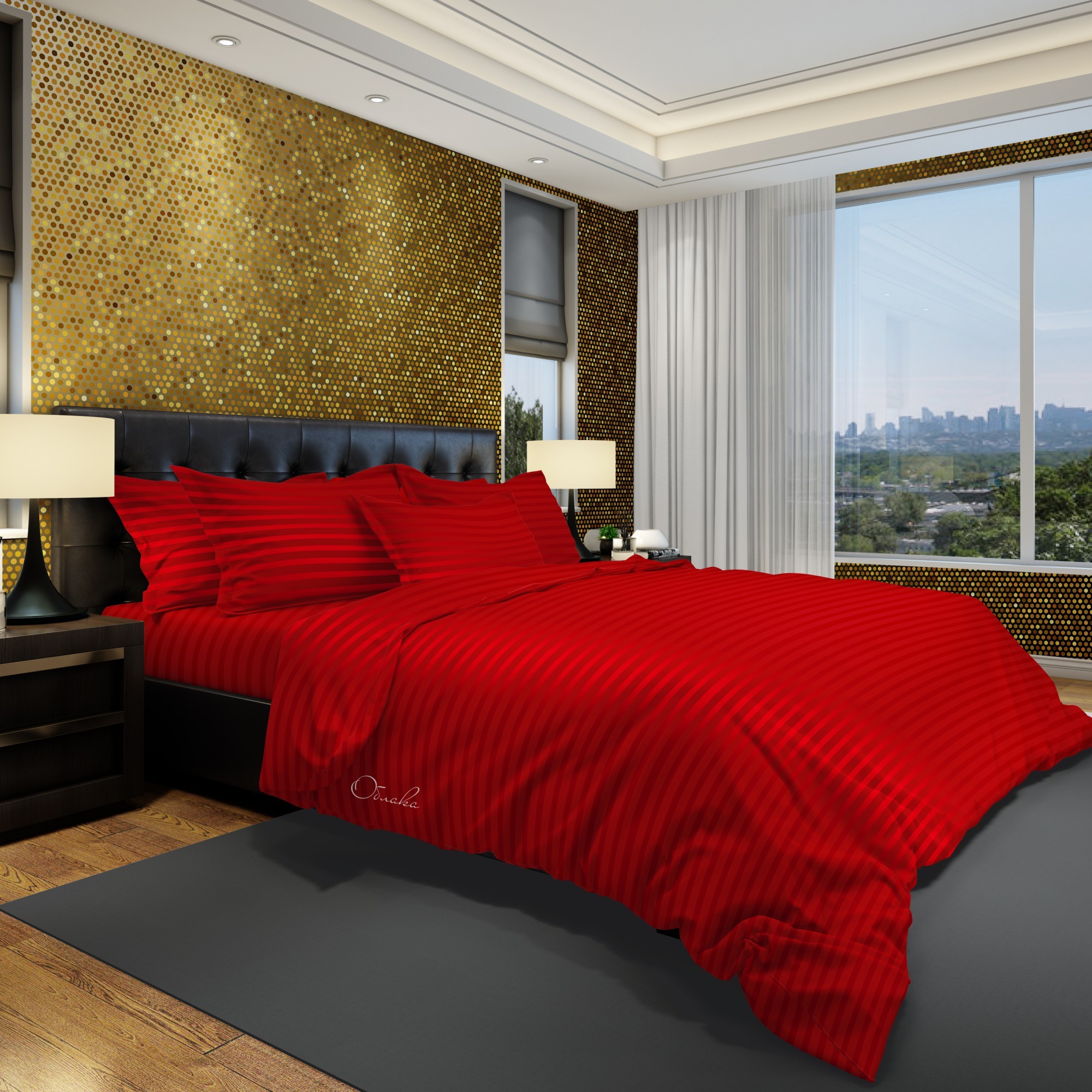 

Комплект постельного белья Облака Страйп сатин Полуторный Красный