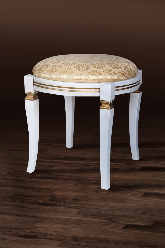 

Банкетка круглая в спальню, в прихожую, в гостиную деревянная+ткань Микс Мебель Белый+патина