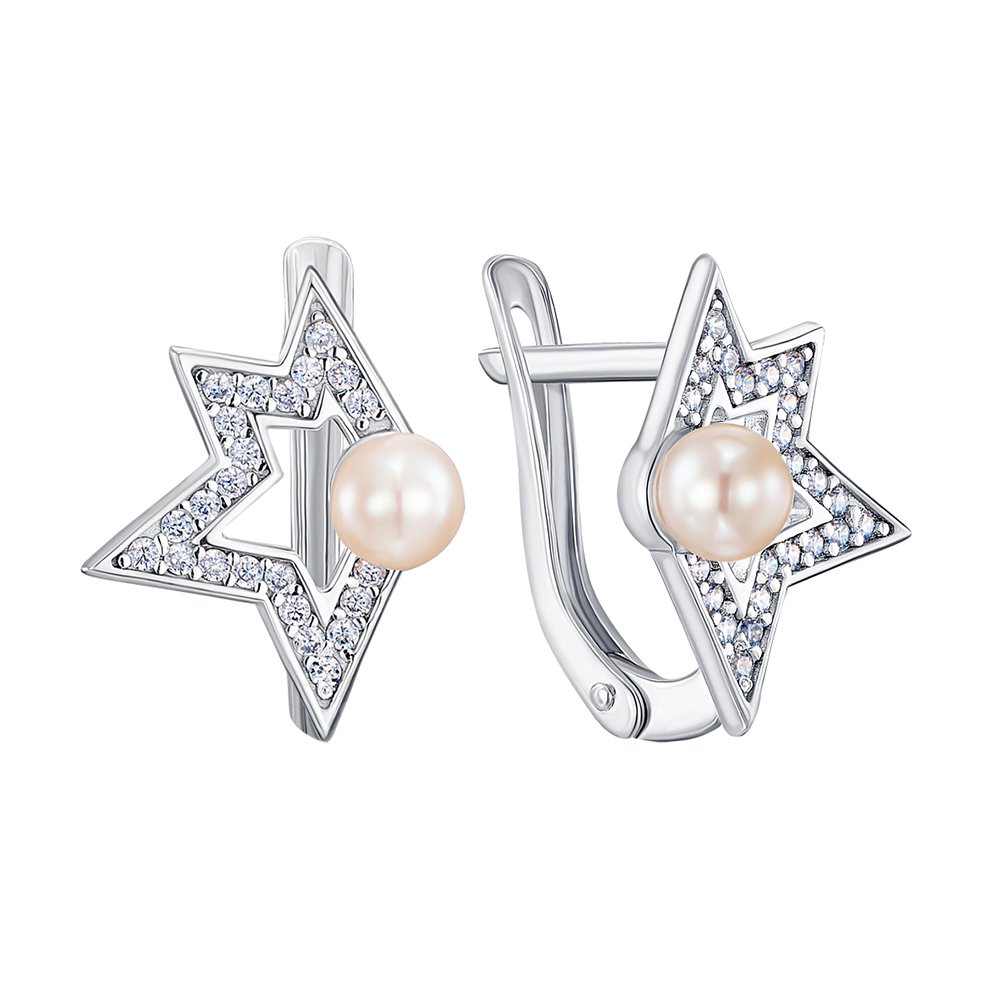 

Серебряные серьги с жемчугом и фианитами 000150907