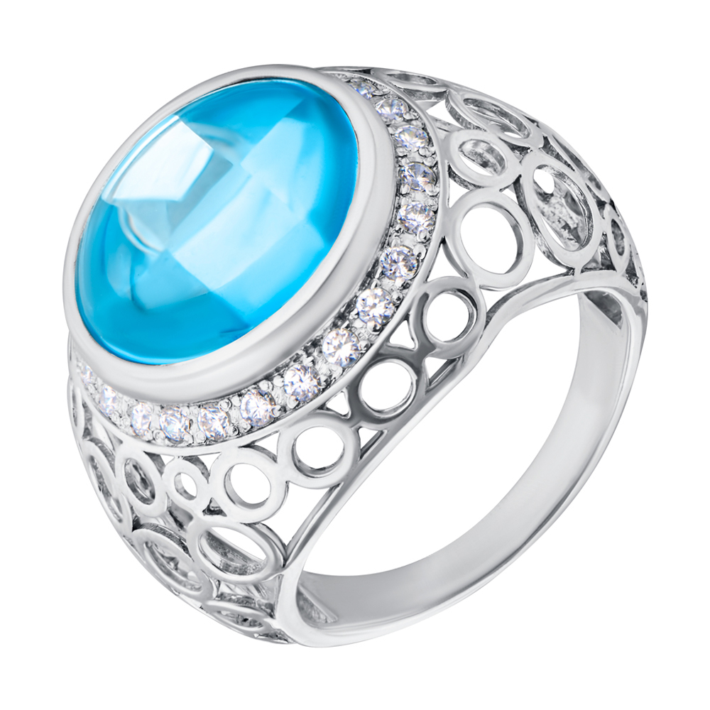 

Серебряное кольцо с голубым и белыми фианитами 000132879 19 размера
