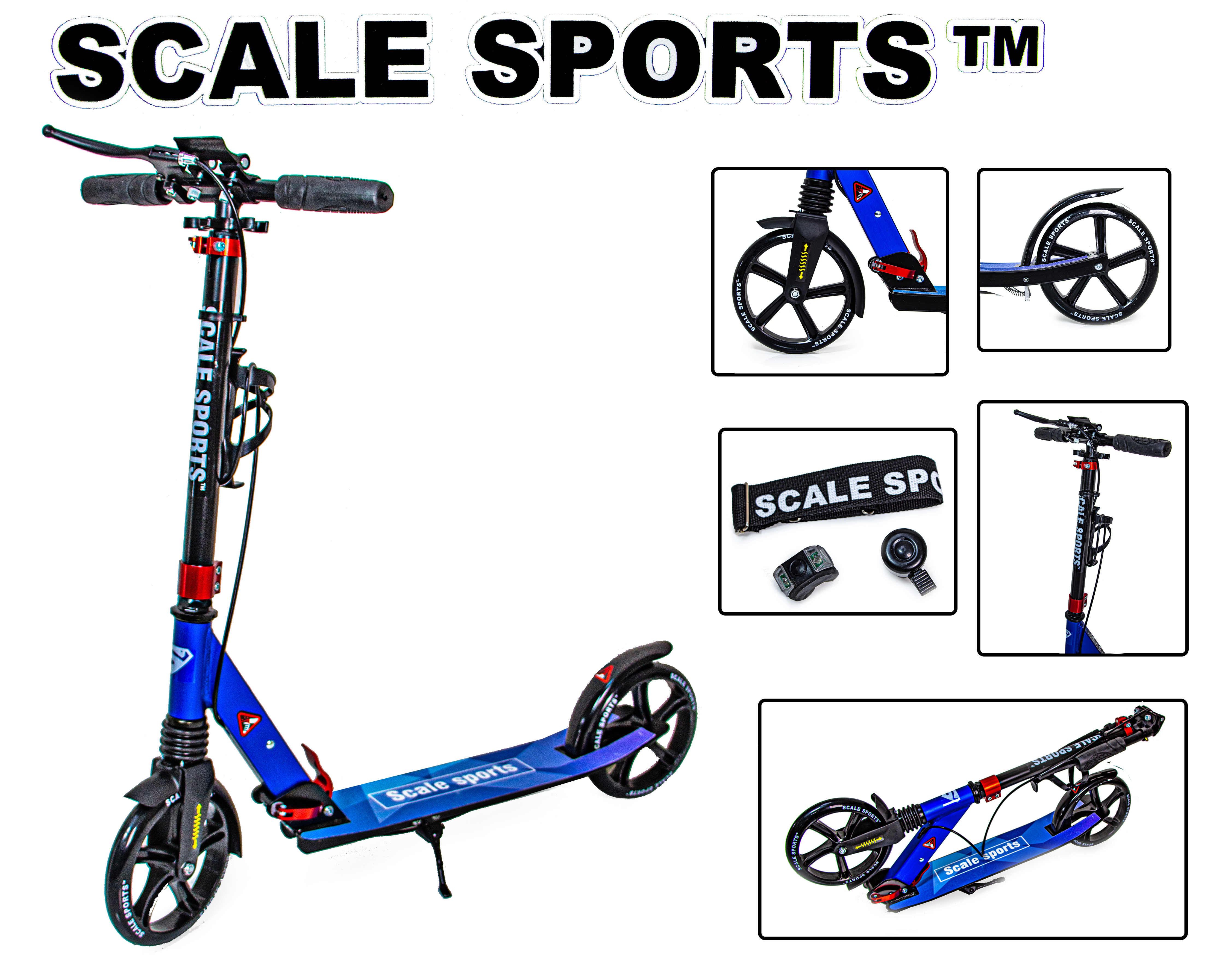 

Самокат двухколесный Scale Sports SS-08 Blue Ручной тормоз Led-фонарик