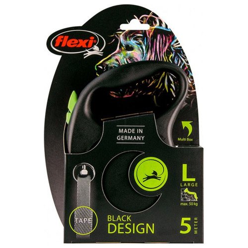 

Рулетка Flexi Black Design L, для собак, 5 м, лента, зеленая