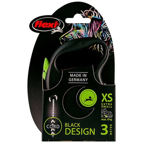 

Рулетка Flexi Black Design XS, для собак, 3 м, трос, зеленая