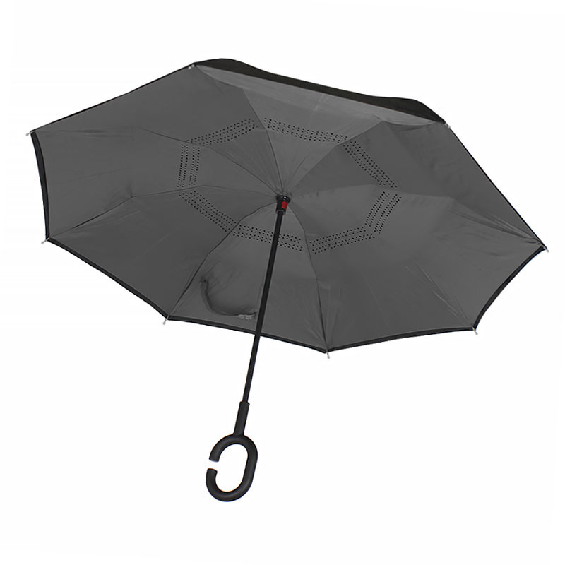 

Женский зонт наоборот Lesko Up-Brella Серый ветрозащитный с двойным куполом от дождя ветра