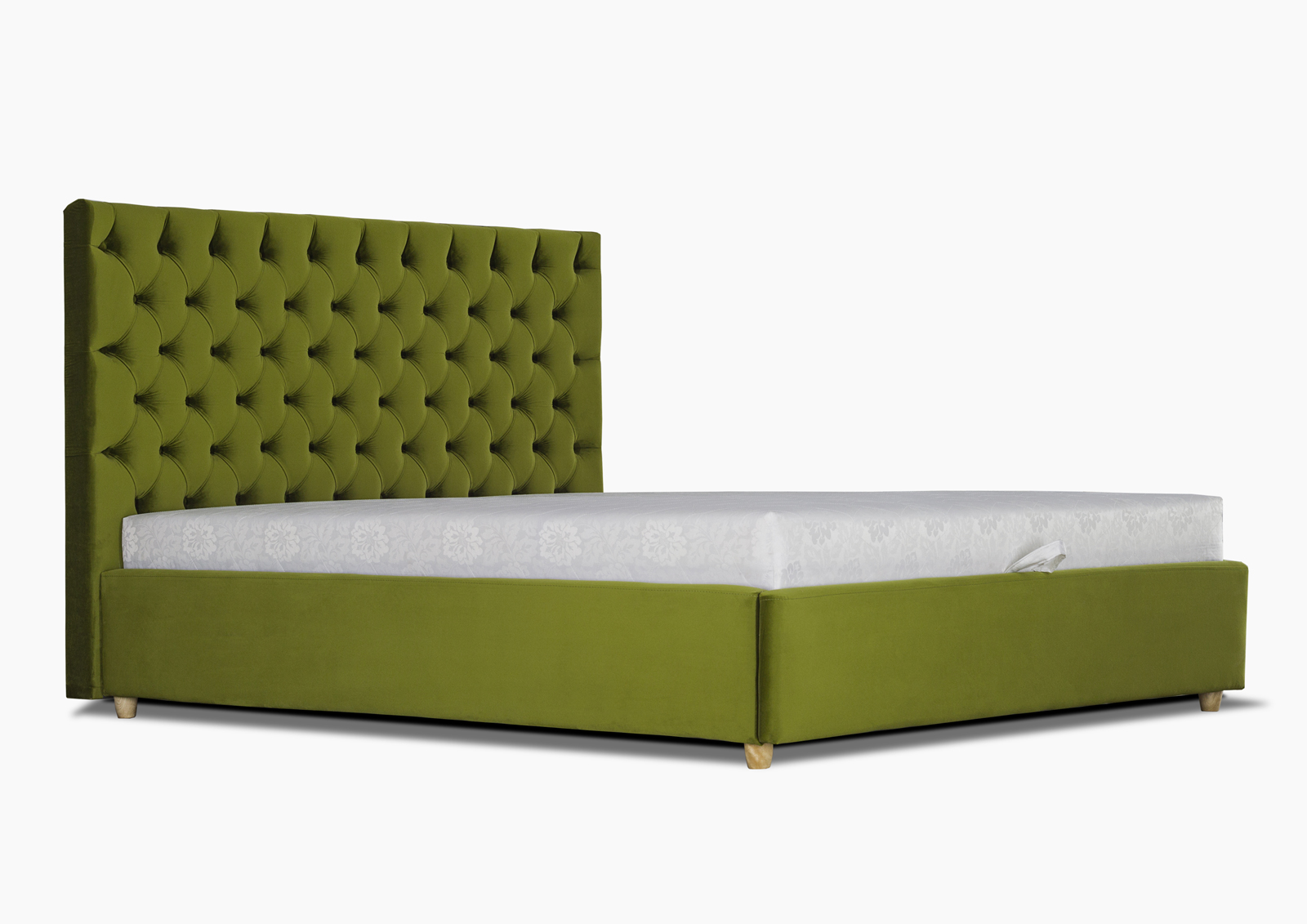 

Кровать полуторная с подъемным механизмом и мягким изголовьем из ДСП и ДВП 120х190 Мишель (с пуговицами) обивка ткань зеленый Eurosof (с каркасом, без матраса)