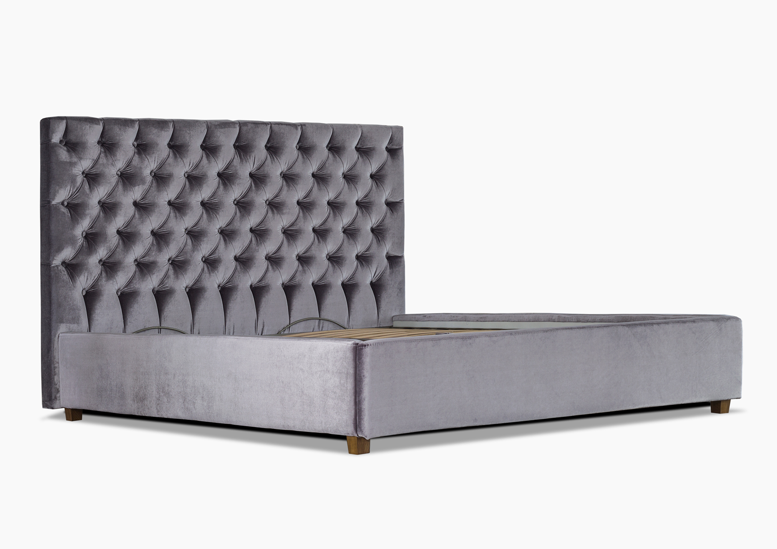 

Кровать полуторная с подъемным механизмом и мягким изголовьем из ДСП и ДВП 140х190 Мишель (с пуговицами) обивка ткань серый Eurosof (с каркасом, без матраса)