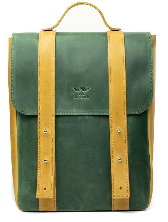 

Рюкзак кожаный The Wings зелено-желтый винтажный TW-BagBack-13-green-yell-crz