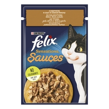 

Консервований корм Purina Felix Sensations з індичкою і беконом в соусі 85 г х 26 шт (7613039841686)