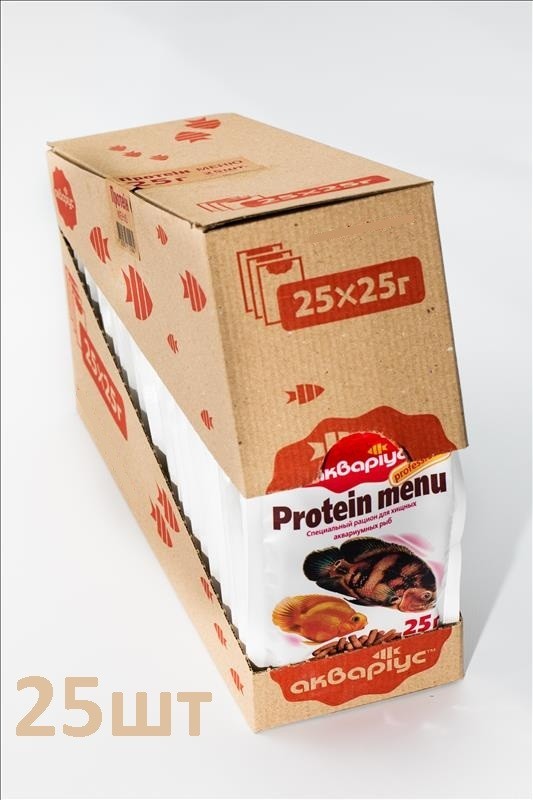 

Корм Аквариус Протеїн меню палички для хижих видів акваріумних риб упаковка 25х25 г