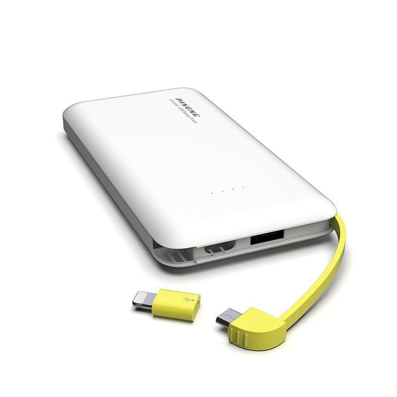 

Внешний аккумулятор Power Bank Pineng PN-955 со встроенным Micro USB / Lightning кабелем, 10000 mAh White