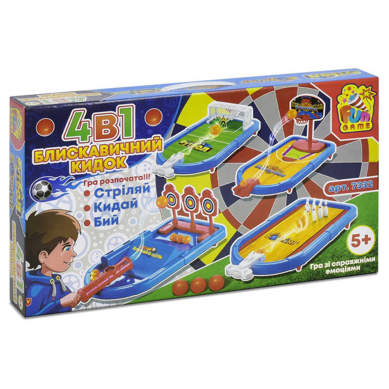 

Детская настольная игра "Молниеносный бросок 4 в 1" FUN GAME