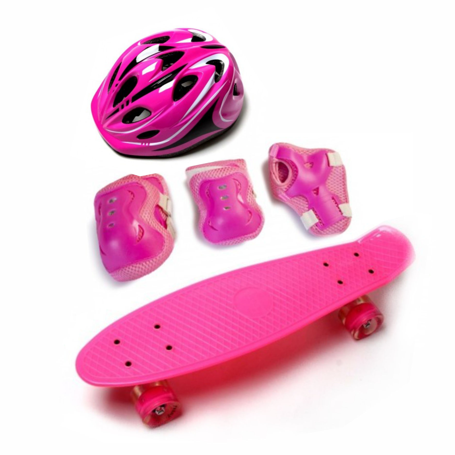 

Комплект Пенни борд Penny Board 22" Розовый со светящимися колесами, защита, шлем