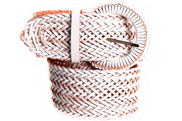 

Дизайнерский плетеный пояс кожзам D-Belts S0138 белый (100-110 см х 5.5 см)
