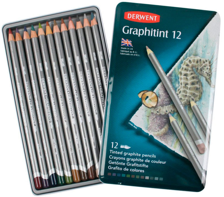 

Карандаши акварельные Derwent Graphitint 12 цветов металлическая коробка 700802