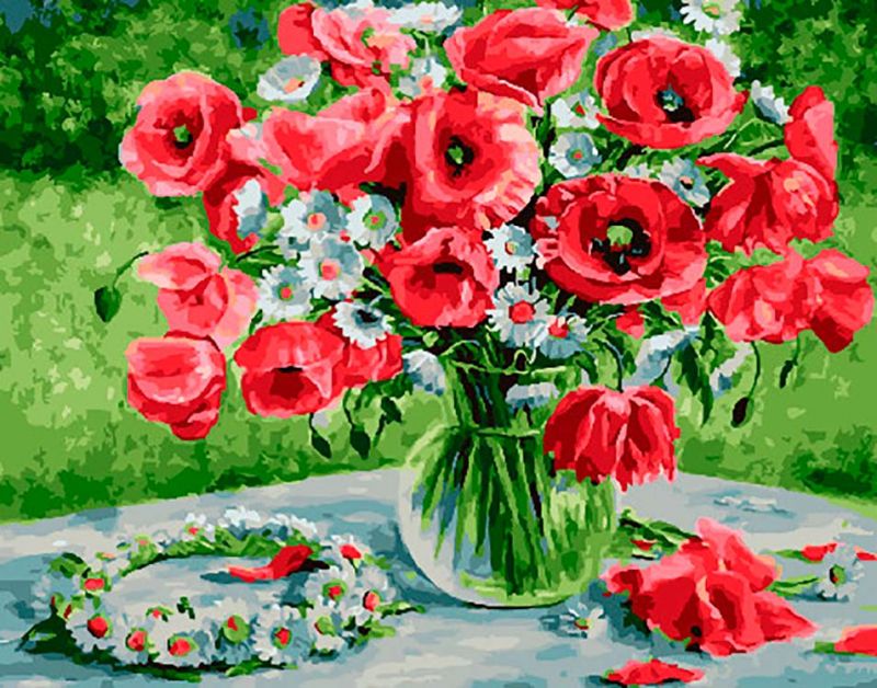 

Маки и веночек из ромашек без коробки. Картина раскраска. Brushme 40x50