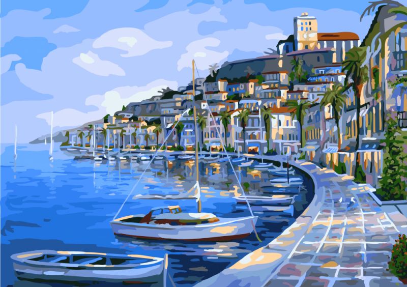 

Лодочная гавань. Раскраска по цифрам без коробки. Brushme 40x50