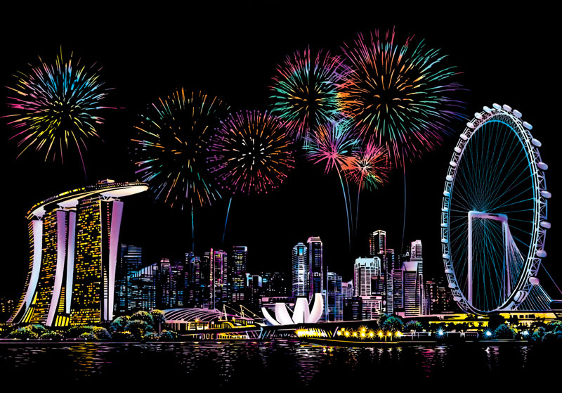 

Скретч набор Singapore Firework (Праздник сингапурских фейерверков). Yuelu 41x29