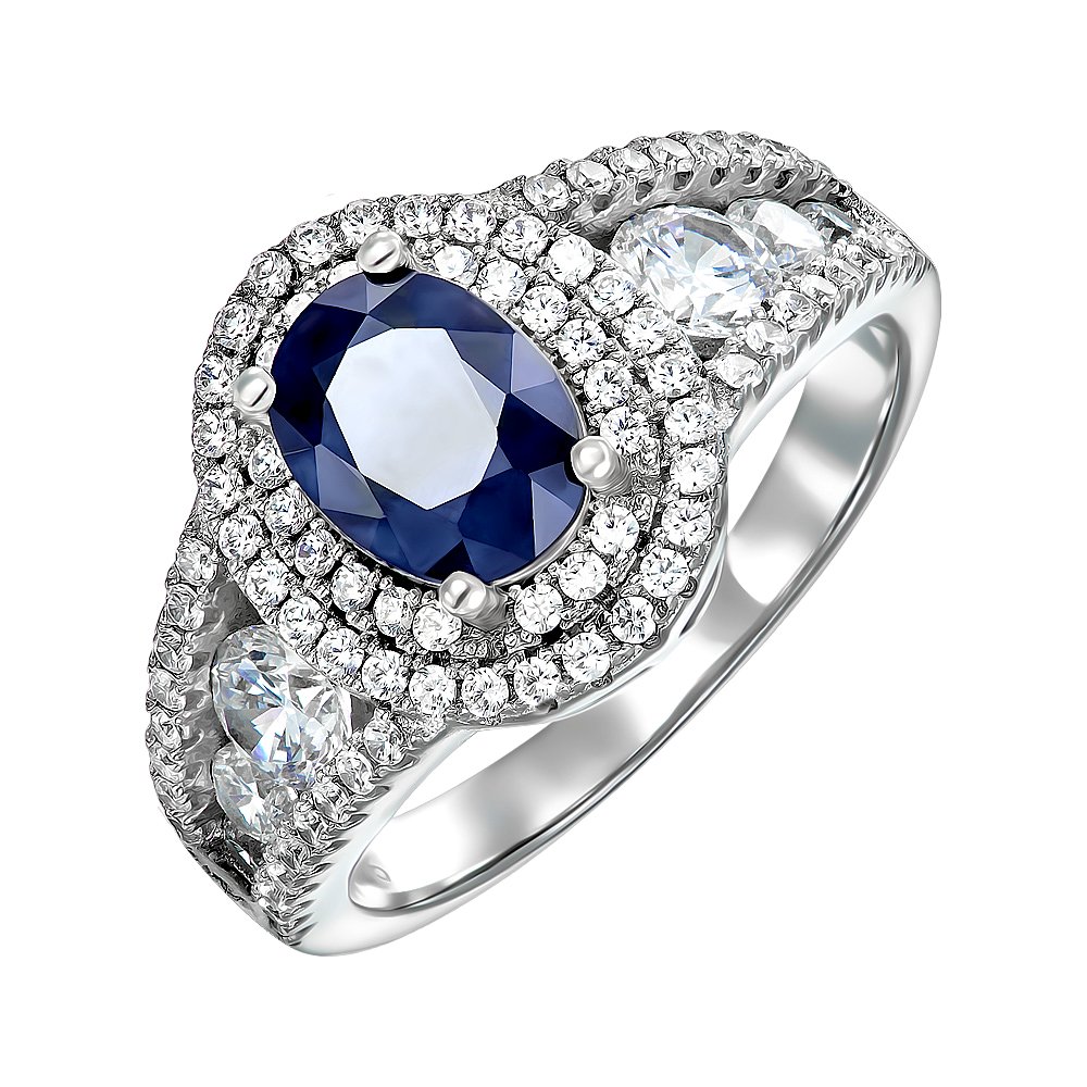 

Серебряное кольцо с сапфиром и фианитами 000151794 16.5 размера