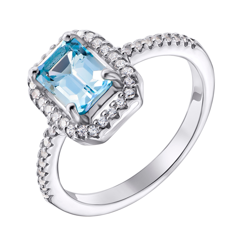 

Серебряное кольцо с топазом swiss и фианитами 000133831 15.5 размера