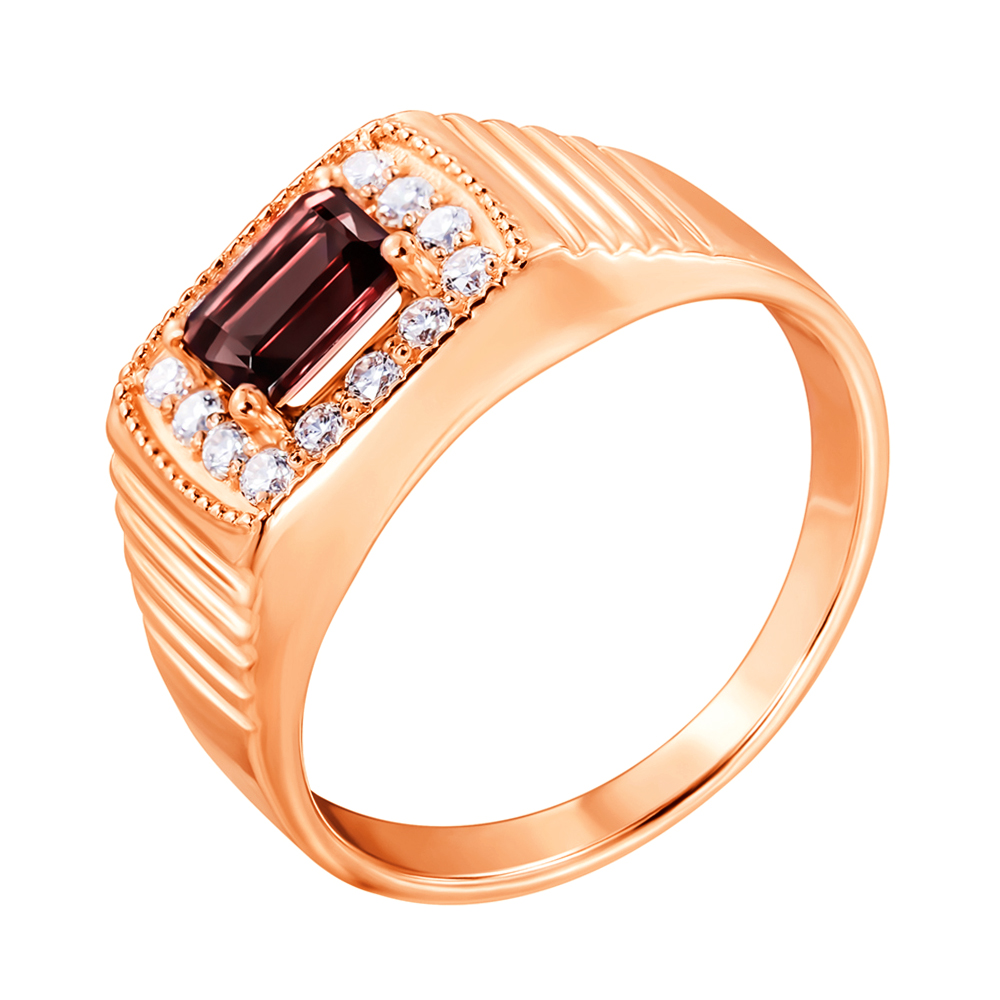 

Перстень-печатка из красного золота с гранатом и фианитами 000134663 19 размера