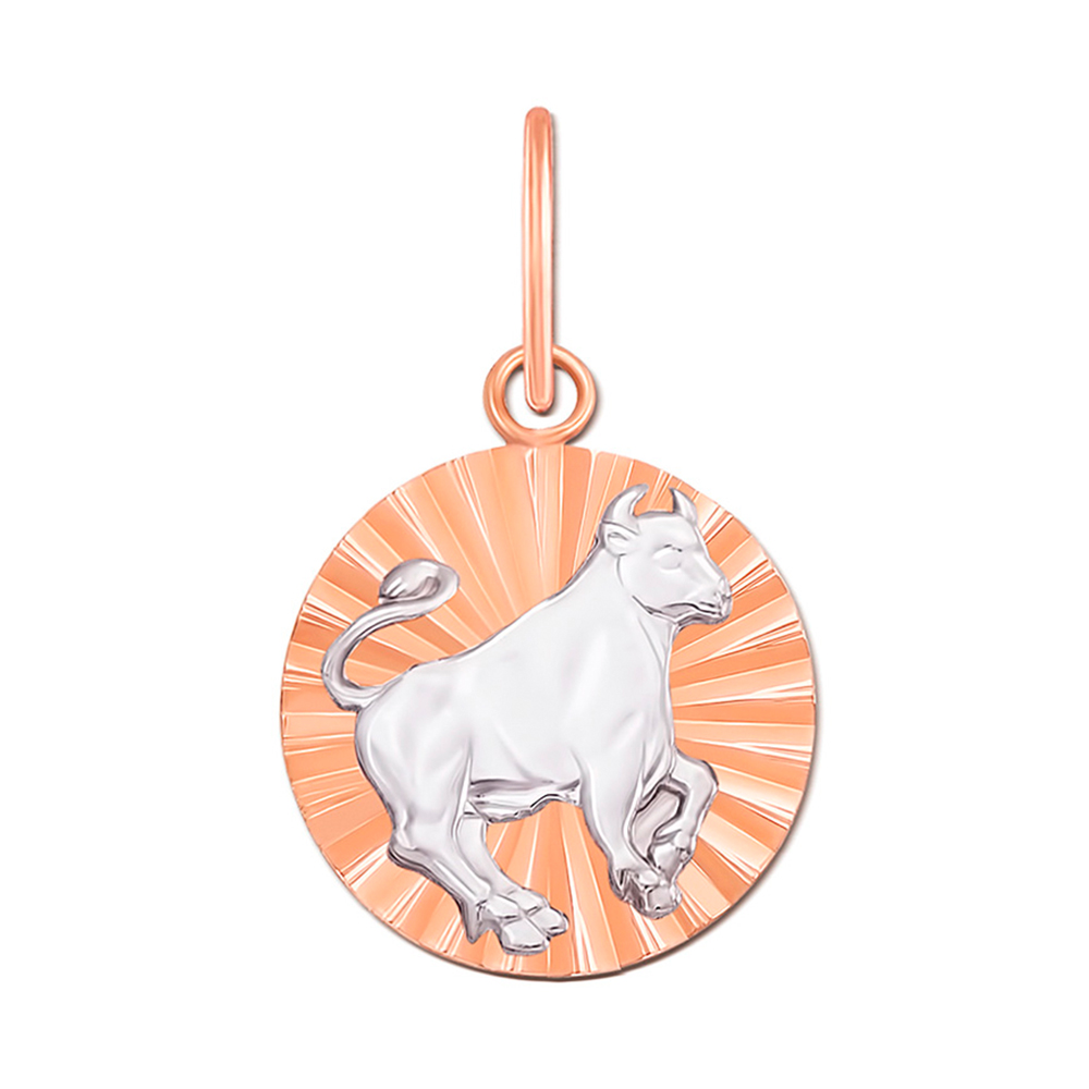 

Кулон в комбинированном цвете золота Знак Зодиака Телец с родированием 000129449