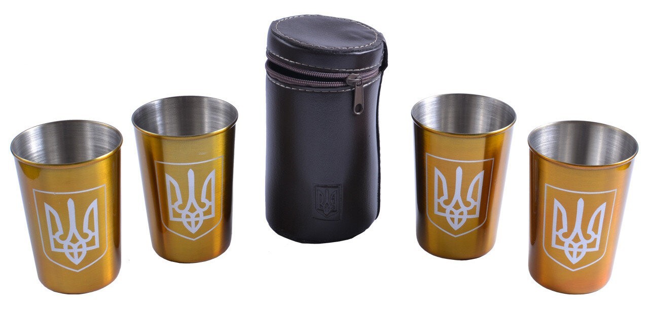 

Рюмки подарочный набор из 4 штук Prezent Украина в кожаном чехле золото