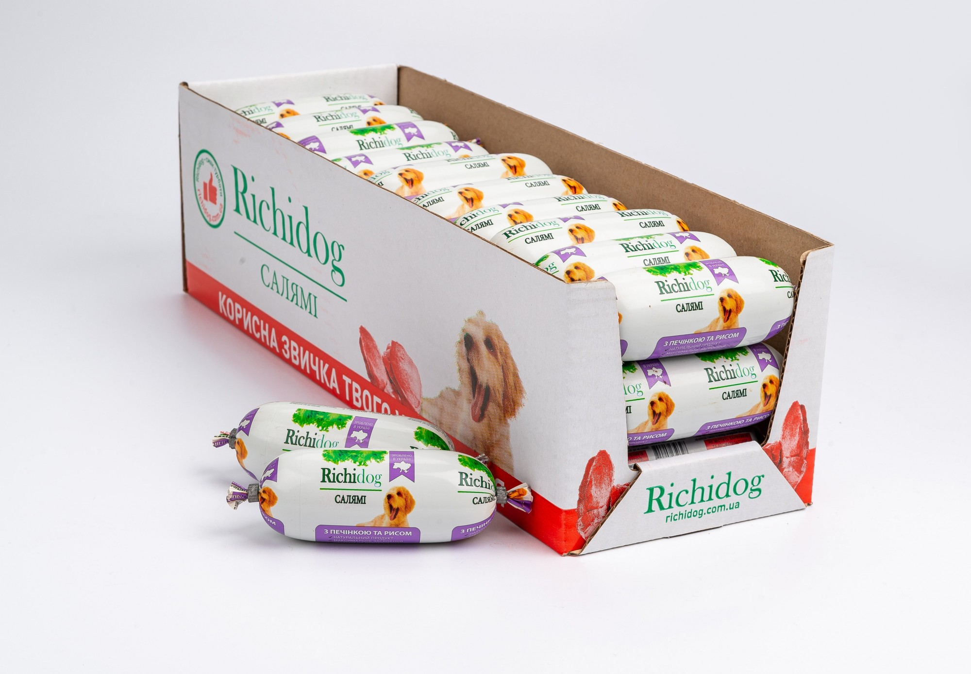 

Ящик корма-паштета салями для собак Richi Dog c печенкой и рисом 30 шт. по 120 г