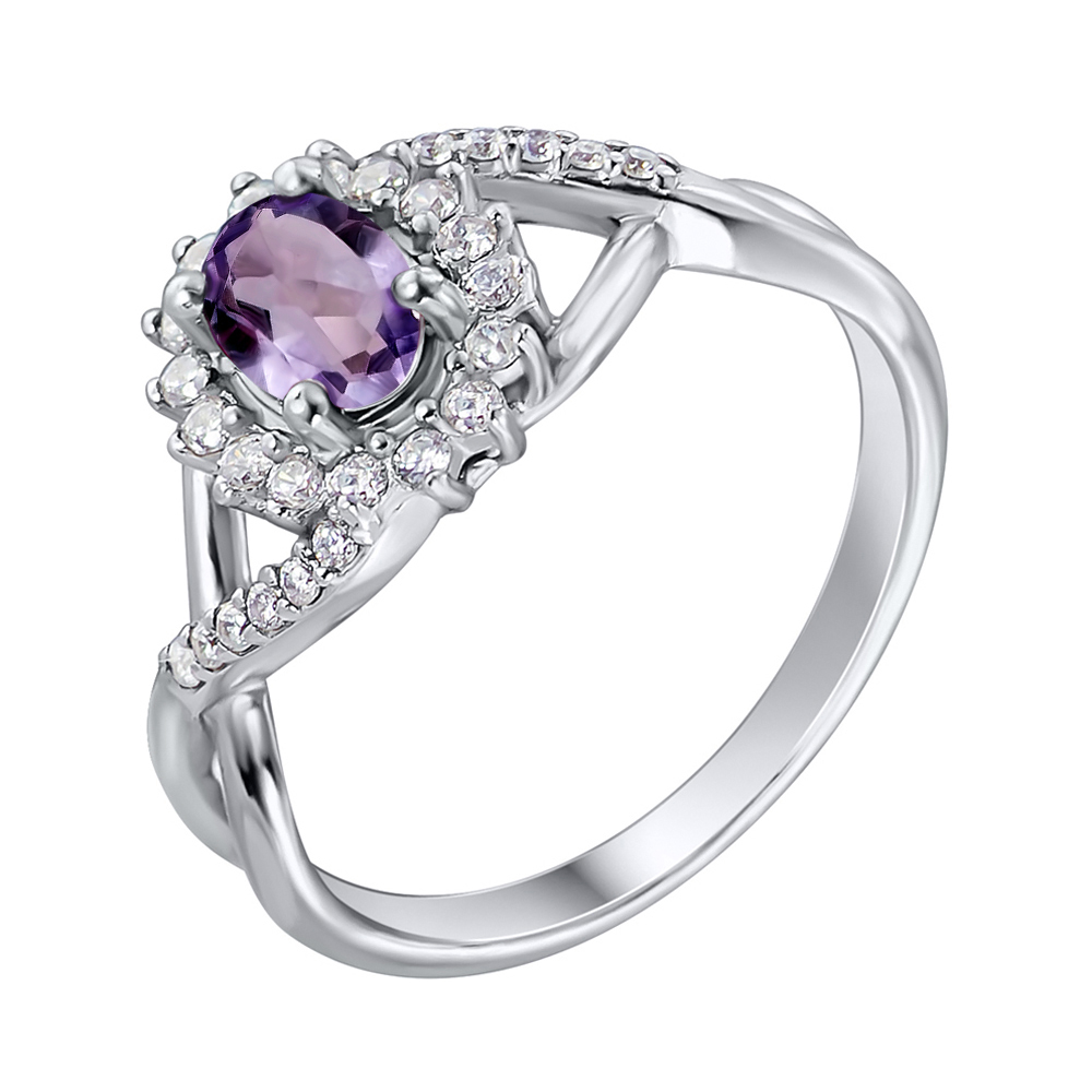 

Серебряное кольцо с аметистом и цирконием 000139198 16 размера