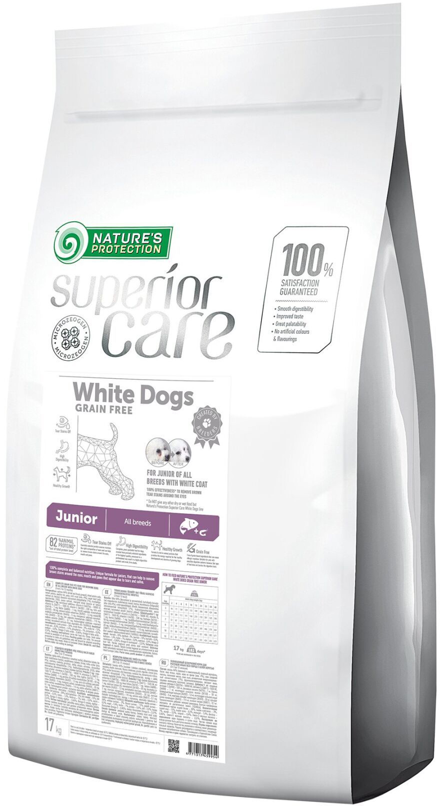 

Сухой беззерновой корм для юниоров Nature's Protection Superior Care White Dogs Grain Free Junior All Breeds 17 кг