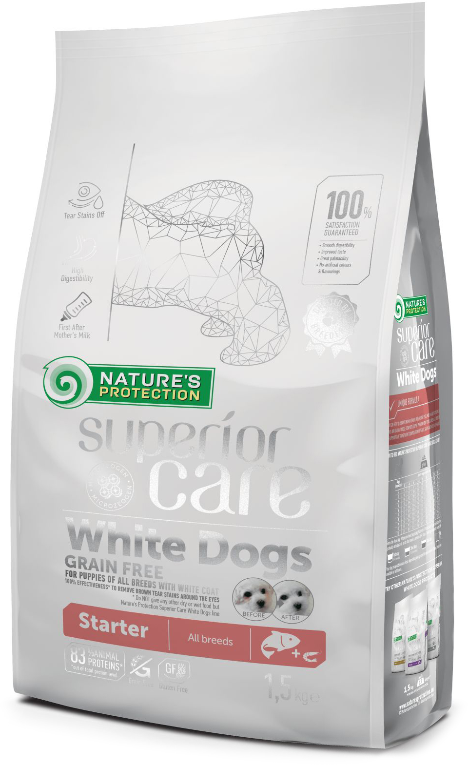 

Сухой беззерновой корм для щенков Nature's Protection Superior Care White Dogs Grain Free Starter All Breeds 1.5 кг