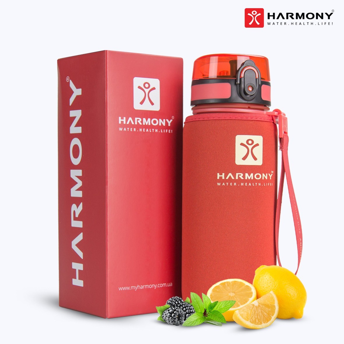 

Бутылка для воды Harmony Total Rose 0,65 л. с контейнером для фруктов и защитным неопреновым чехлом