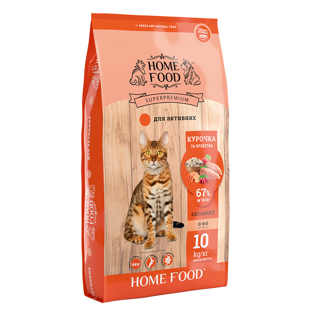 

Home Food, корм для взрослых активных котов «Курочка и креветка», 10 кг