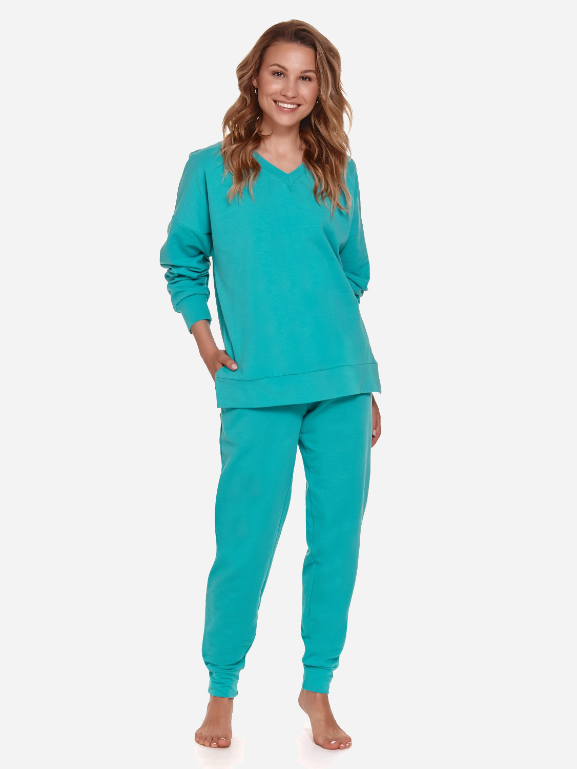 Акция на Піжама (світшот + штани) жіноча Doctor Nap DRS 4375 L Зелена от Rozetka