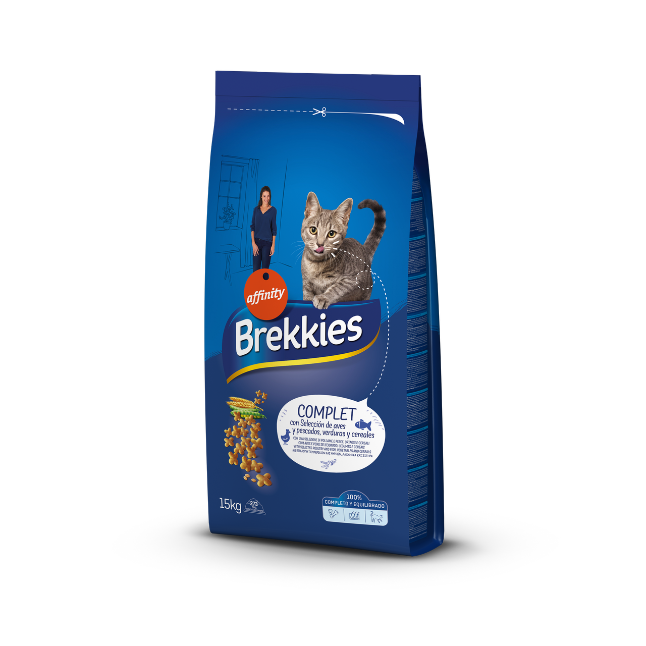 

Brekkies Cat Complet, корм для взрослых котов с курицей, тунцом и овощами, 15 кг.