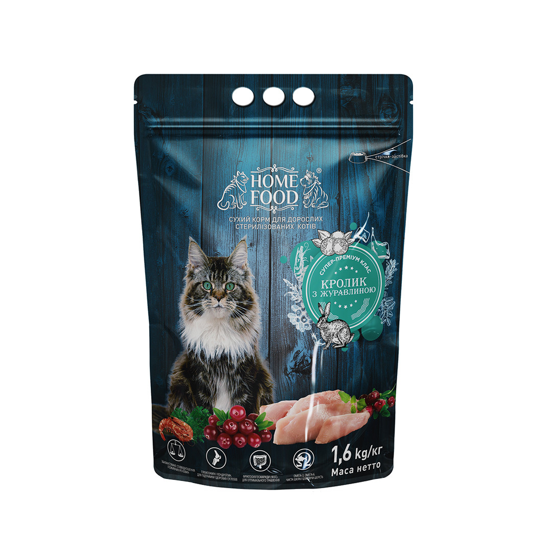 

Home Food, корм для кастрированных/стерилизованных «Кролик и клюква», 1.6 кг