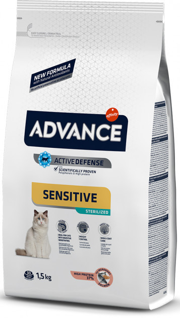 

Advance Cat Sterilized Salmon Sensitive, для стерелизованных котов с чуствительным пищеварением, 1.5 кг.