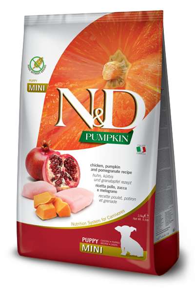 

N&D GRAIN FREE PUMPKIN DOG CHICKEN & POMEGRANATE PUPPY MINI 7 KGБеззерновой сухой корм для щенков мелких пород (тыква/курица/гранат), 7кг