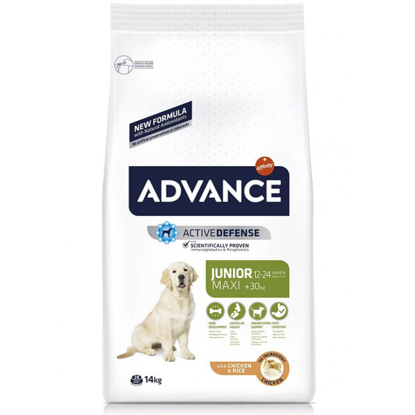 

Advance Dog Maxi Junior, для молодых собак больших пород с курицей и рисом, 14 кг.