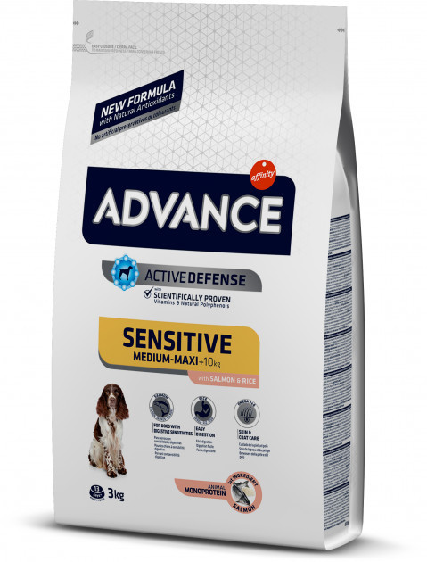 

Advance Dog Med/Maxi Sensitive Salmon&Rice, для собак с чуствительным пищеварением, 3 кг.