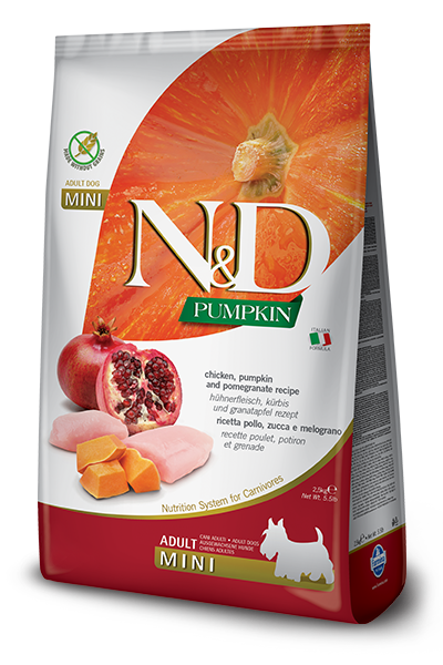 

Farmina (Фармина) N&D GRAIN FREE PUMPKIN DOG CHICKEN & POMEGRANATE ADULT MINI 2,5 KGБеззерновой сухой корм для собак мелких пород (тыква/курица/гранат), 2,5 кг