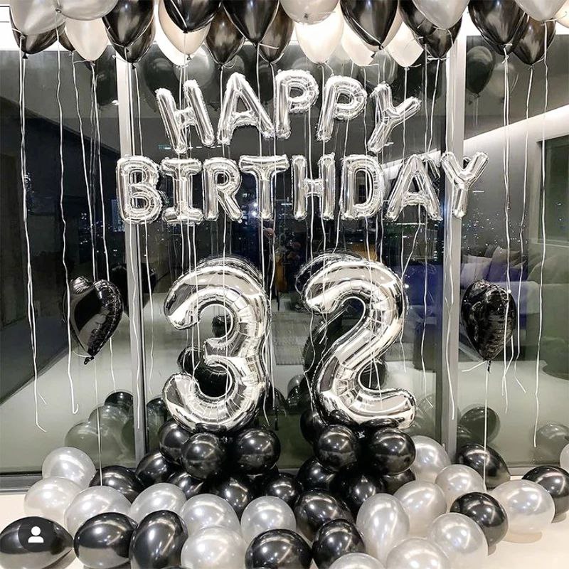 

Набор шаров для композиции Happy Birthday Серебро с черным