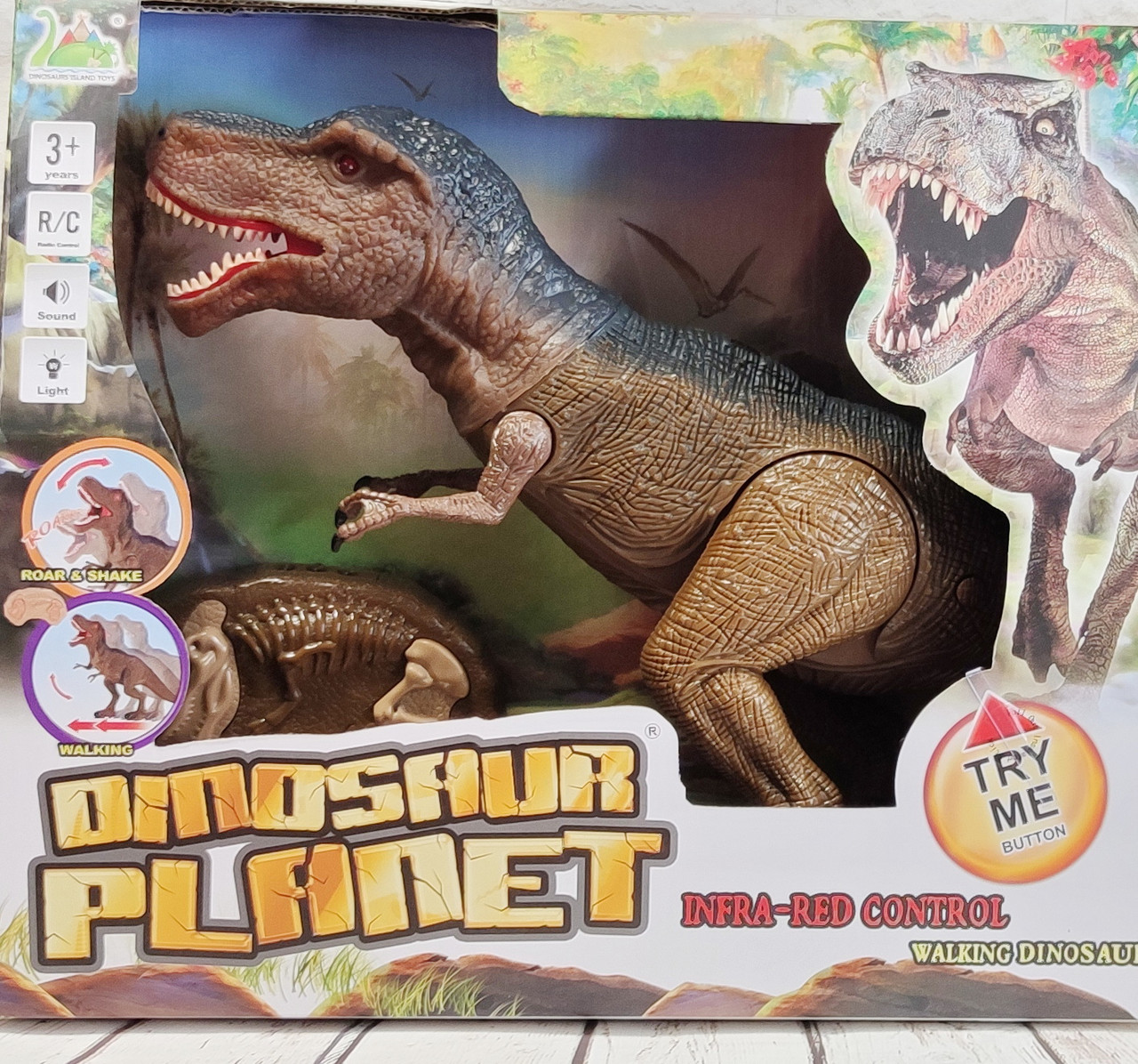 

Интерактивная игрушка динозавр на радио пульте управления робот Dinosaur коричневый #2 53см