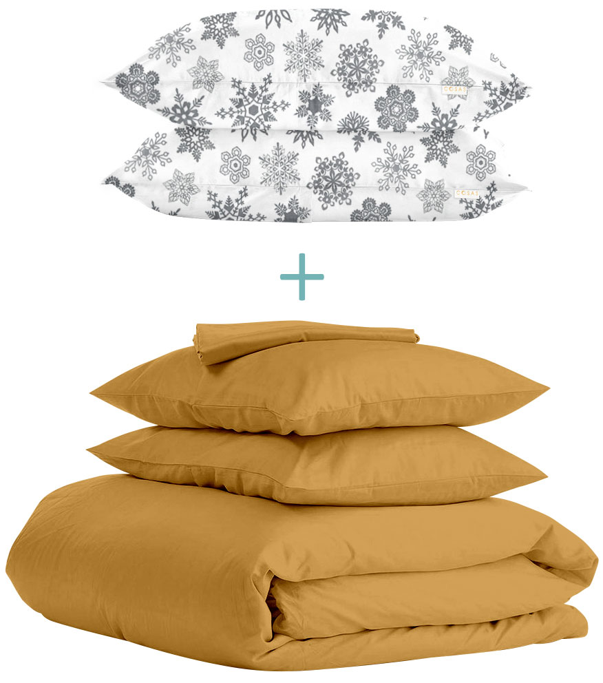 

Комплект Cosas Ranfors Mustard + подарок наволочки 2 шт Snowflakes Grey