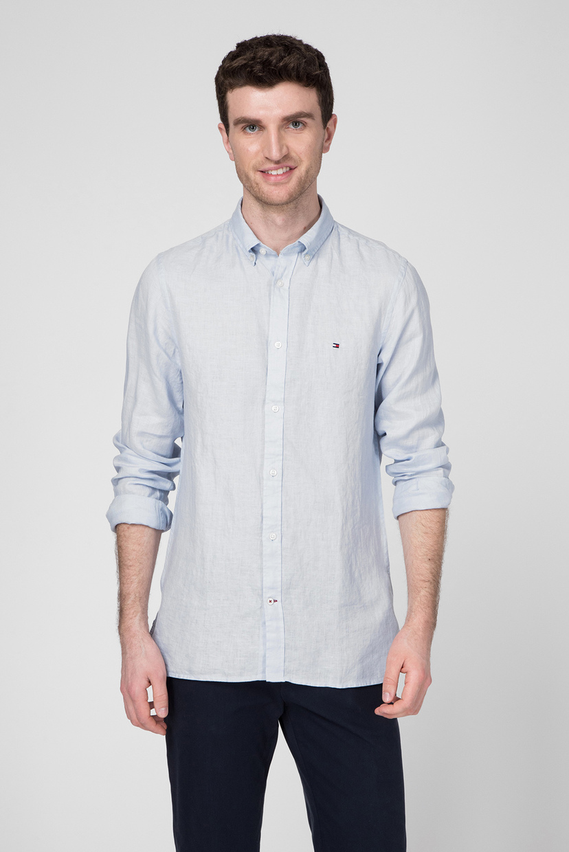 

Мужская голубая льняная рубашка SLIM SOLID LINEN SHIRT Tommy Hilfiger XL MW0MW13631