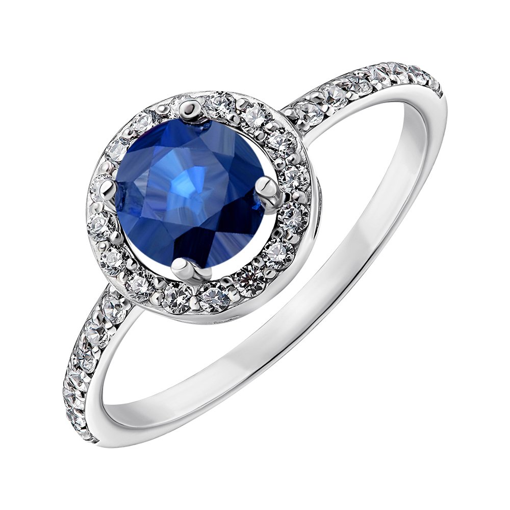 

Серебряное кольцо с синим сапфиром и фианитами 000079767 17.5 размера
